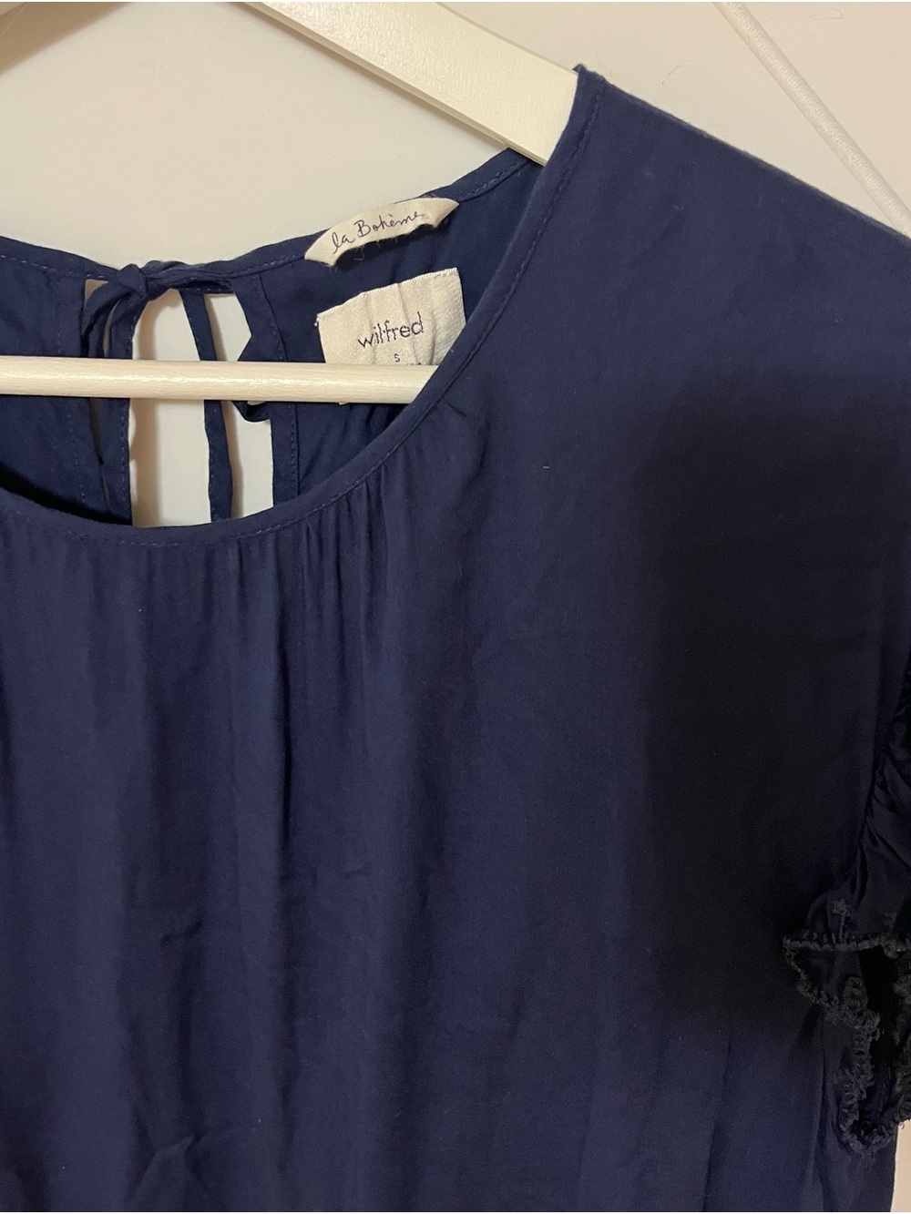 Wilfred La Boheme Navy Tiered Mini Dress with Keyhole Tie - Picture 6 of 10